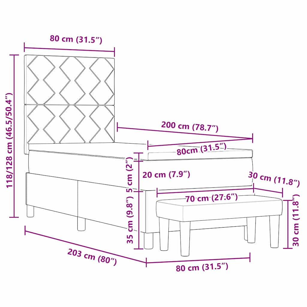 Boxspringbett mit Kopfteil Dunkelgrau 200 x 80 cm Samt