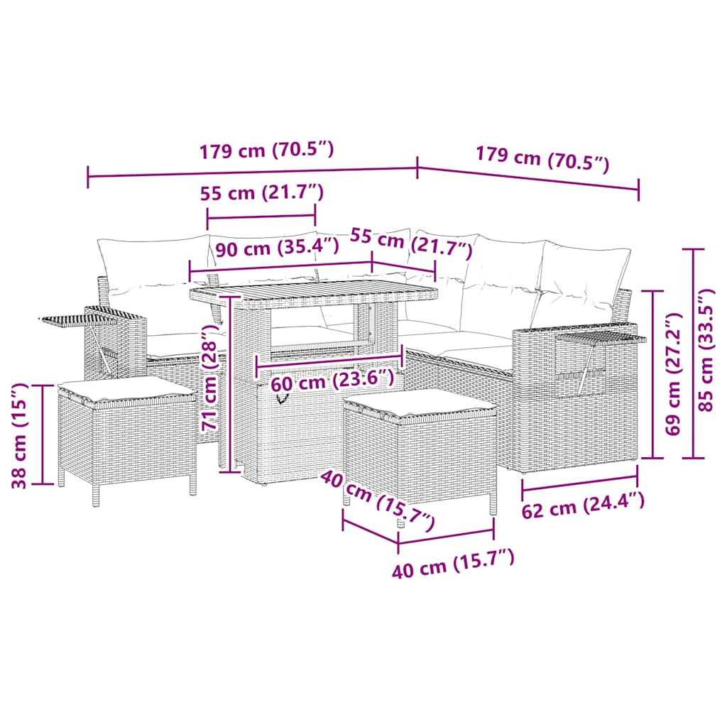 Gartensofa-set 8 stk. Schwarz Poly-Rattan