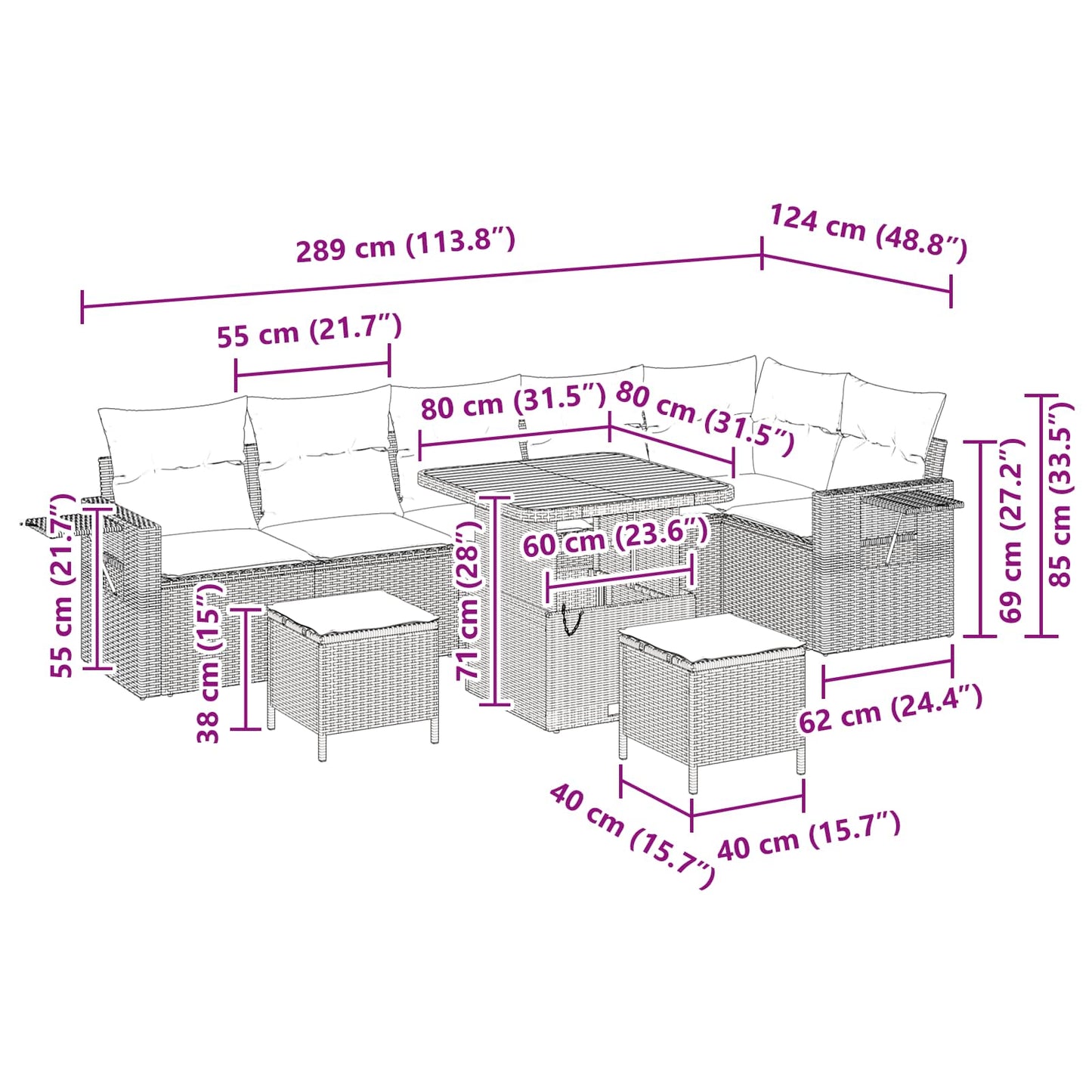 Gartensofa-set 9 stk. Schwarz Poly-Rattan
