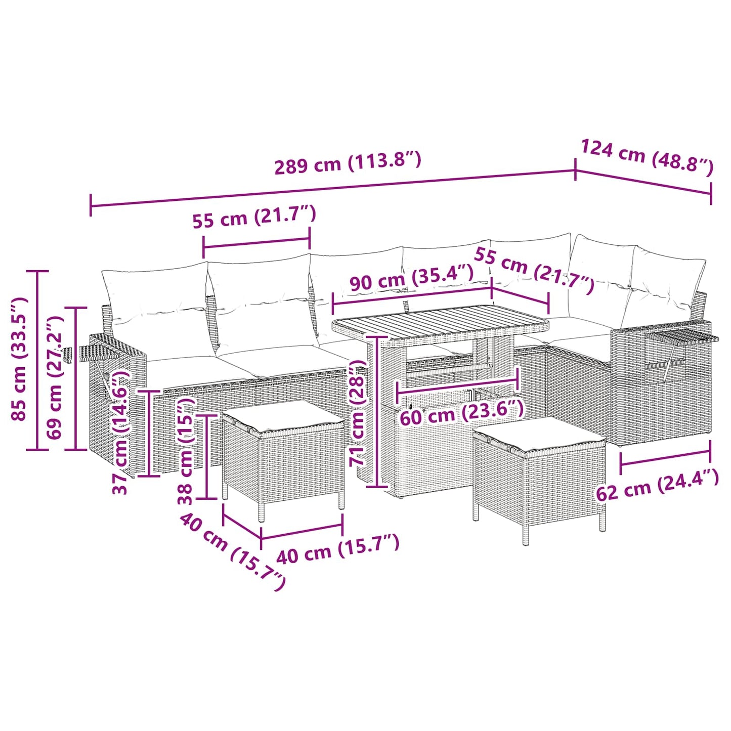 Gartensofa-set 9 stk. Schwarz Poly-Rattan