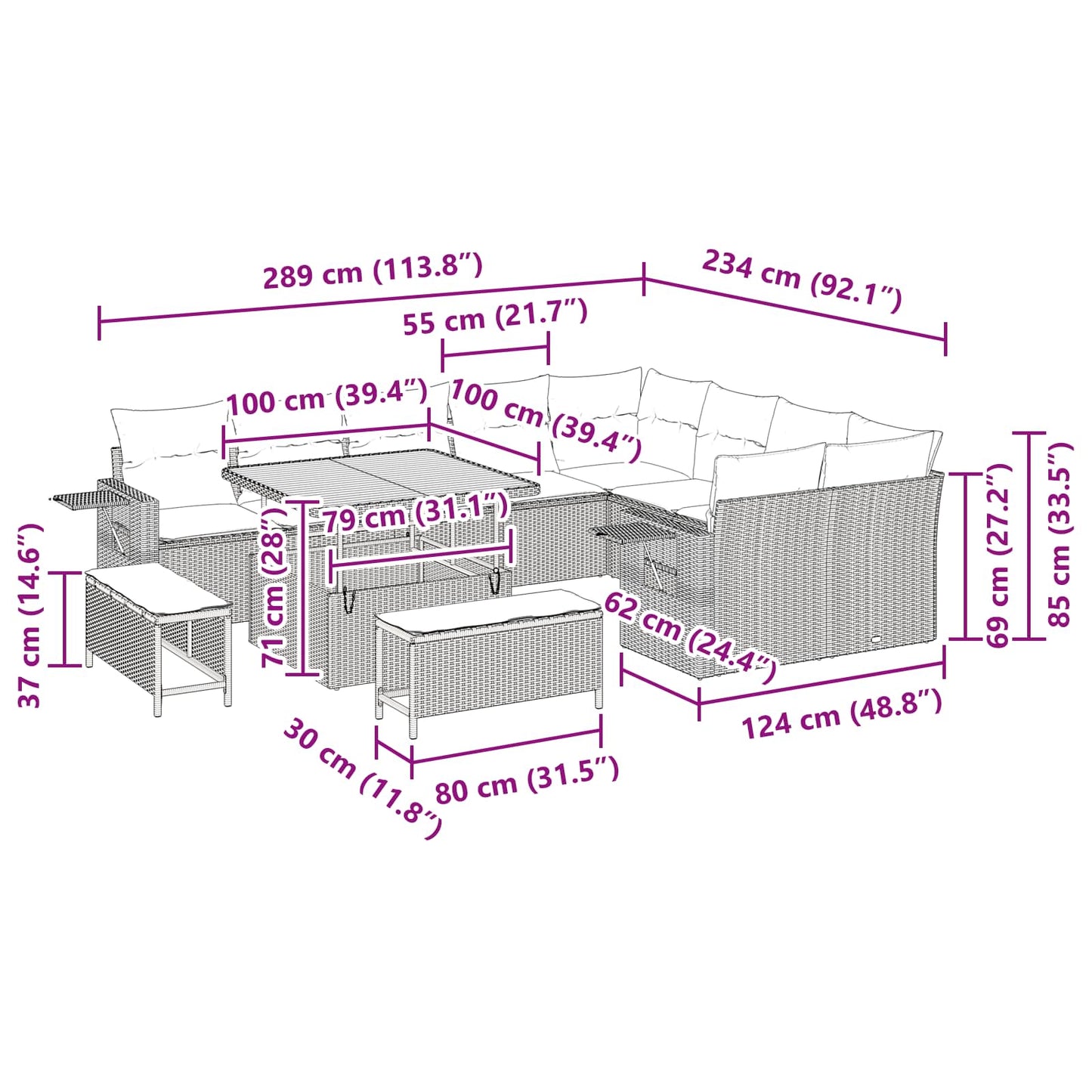 Gartensofa-set 12 stk. Schwarz Poly-Rattan