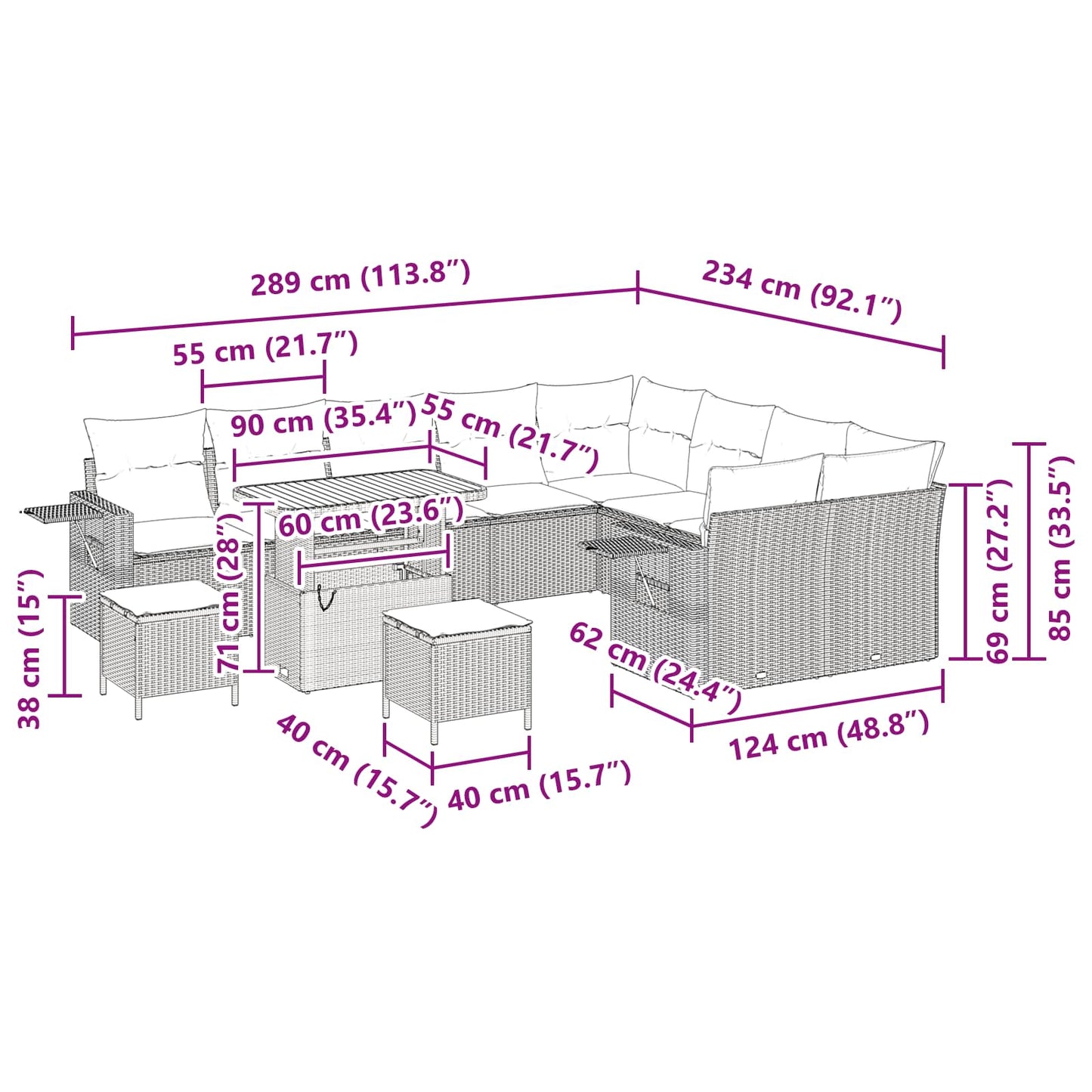 Gartensofa-set 12 stk. Schwarz Poly-Rattan