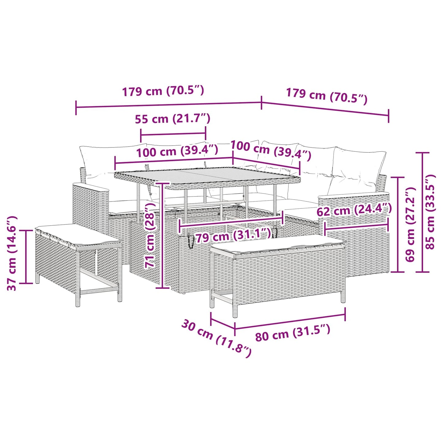 Gartensofa-set 8 stk. Schwarz Poly-Rattan
