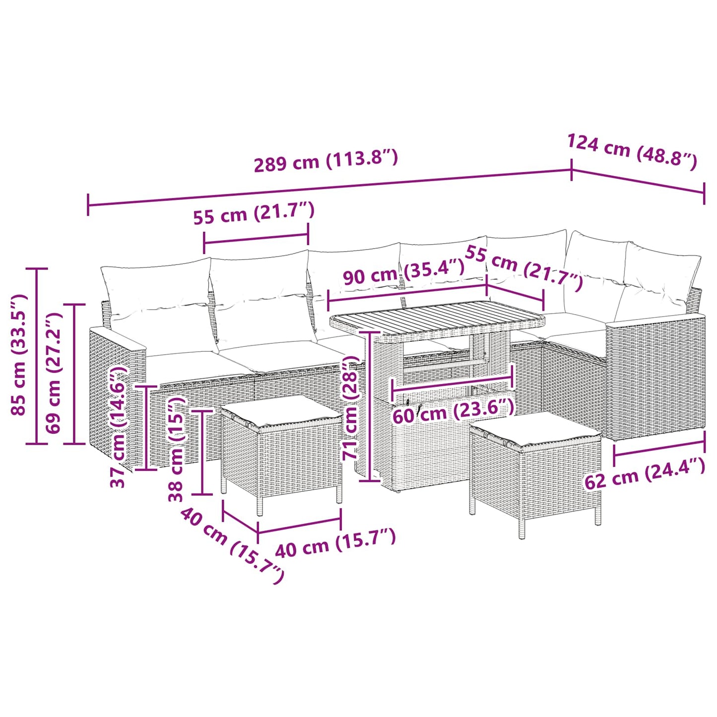 Gartensofa-set 9 stk. Schwarz Poly-Rattan