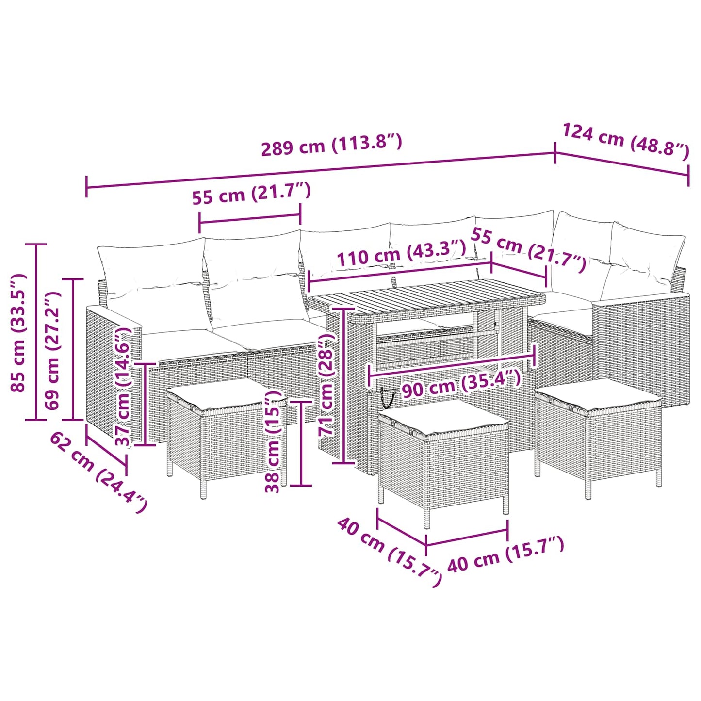 Gartensofa-set 10 stk. Schwarz Poly-Rattan