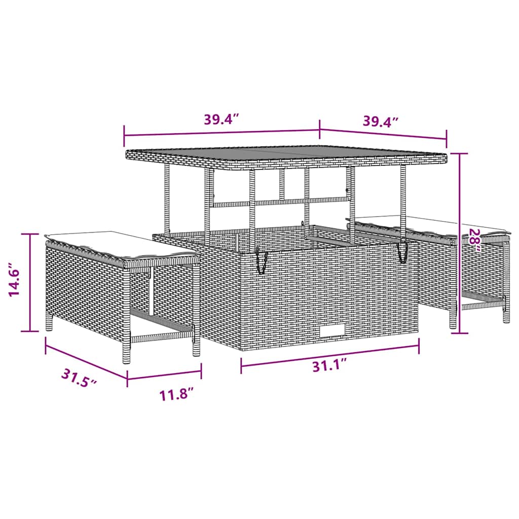 Garten-Sofa-Set mit Kissen 12 pcs Schwarz Poly Rattan