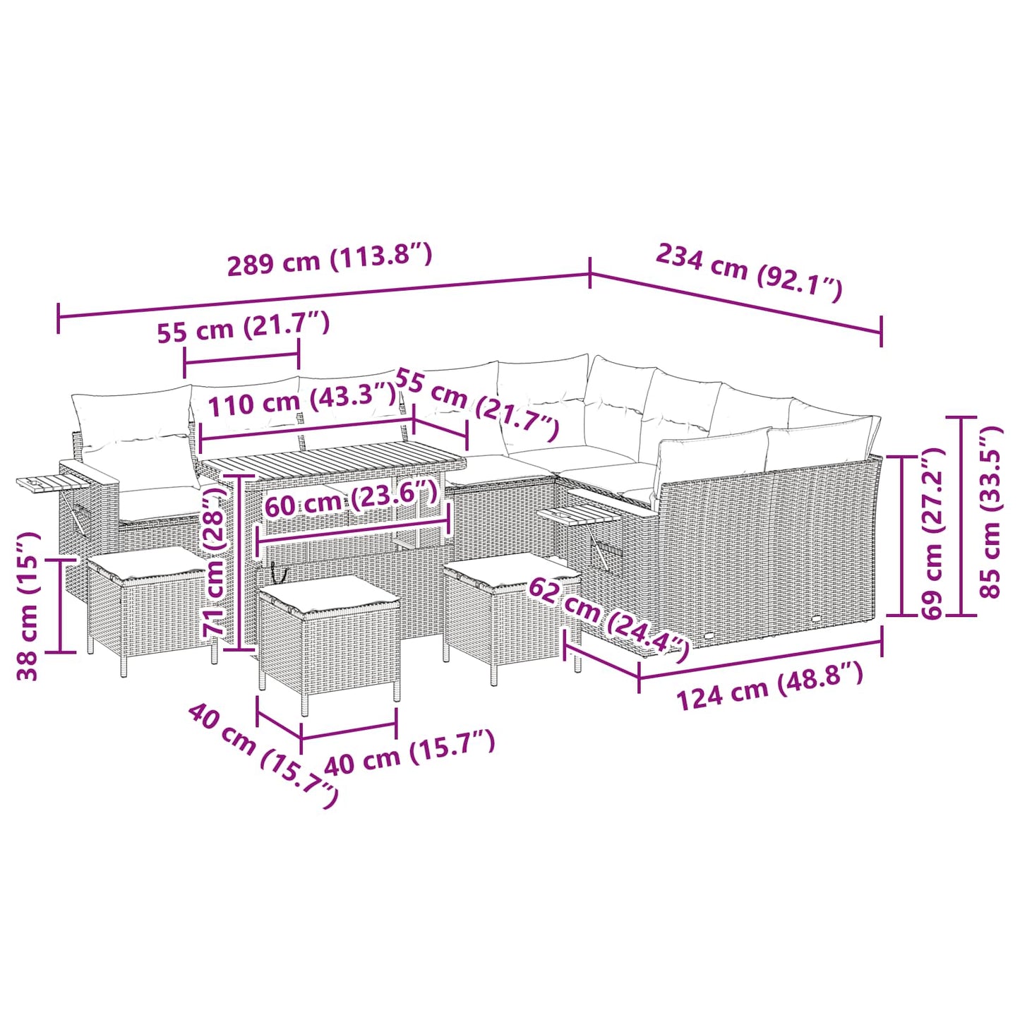 Gartensofa-set 13 stk. Schwarz Poly-Rattan