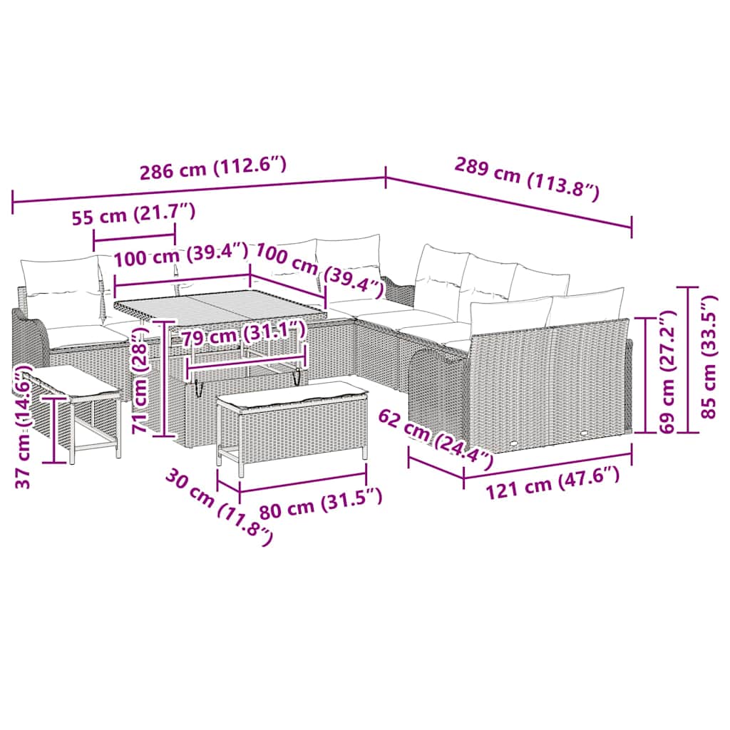 Garten-Sofa-Set mit Kissen 13 pcs Schwarz und Creme