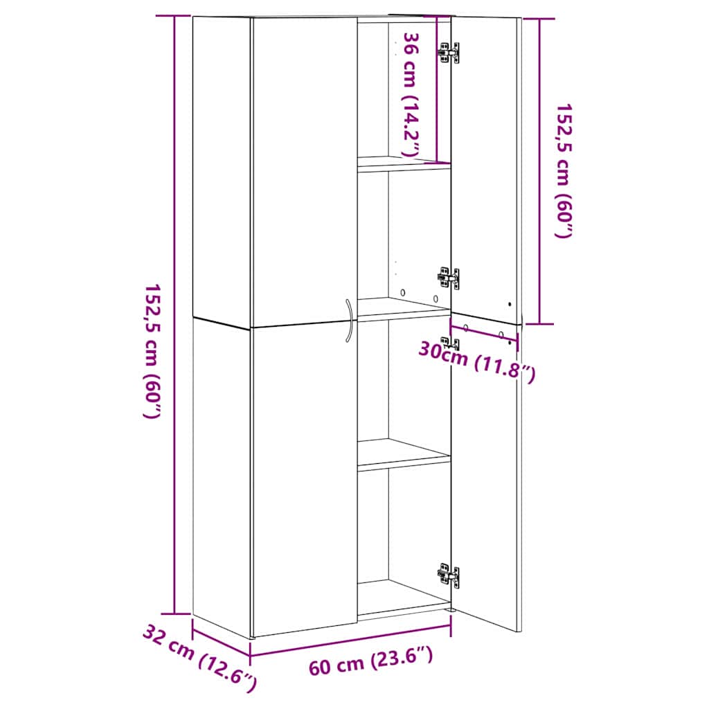 Büroschrank Schwarz Eichen-Optik 60 x 32 x 152,5 cm