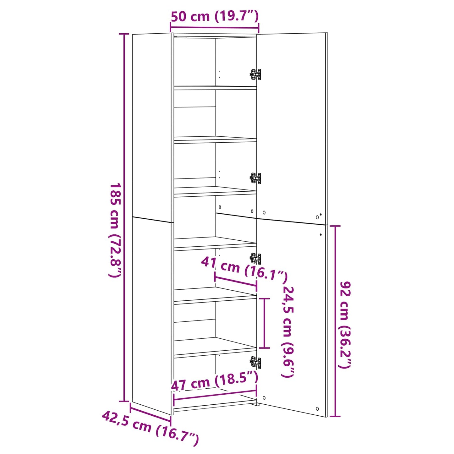 Highboard 2 pcs Altholz 50 x 42,5 x 185 cm