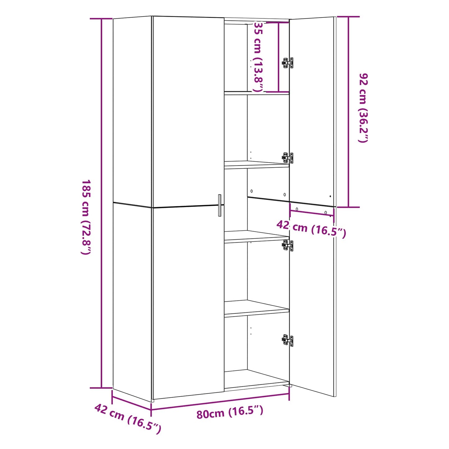 Highboard 2 stk. Artisan-Eiche 80 x 42 x 185 cm