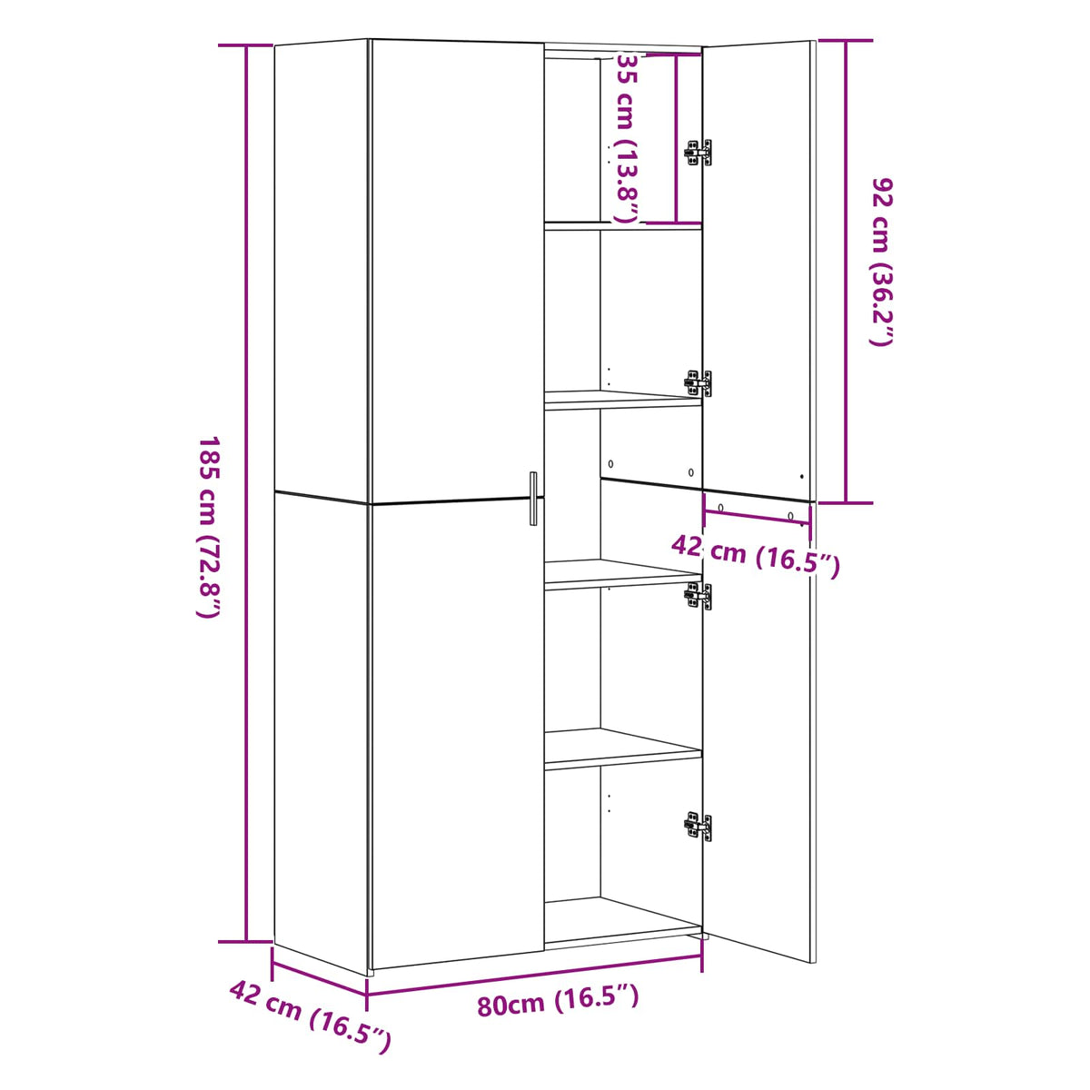 Highboard Schwarz Eichen-Optik 80 x 42 x 185 cm