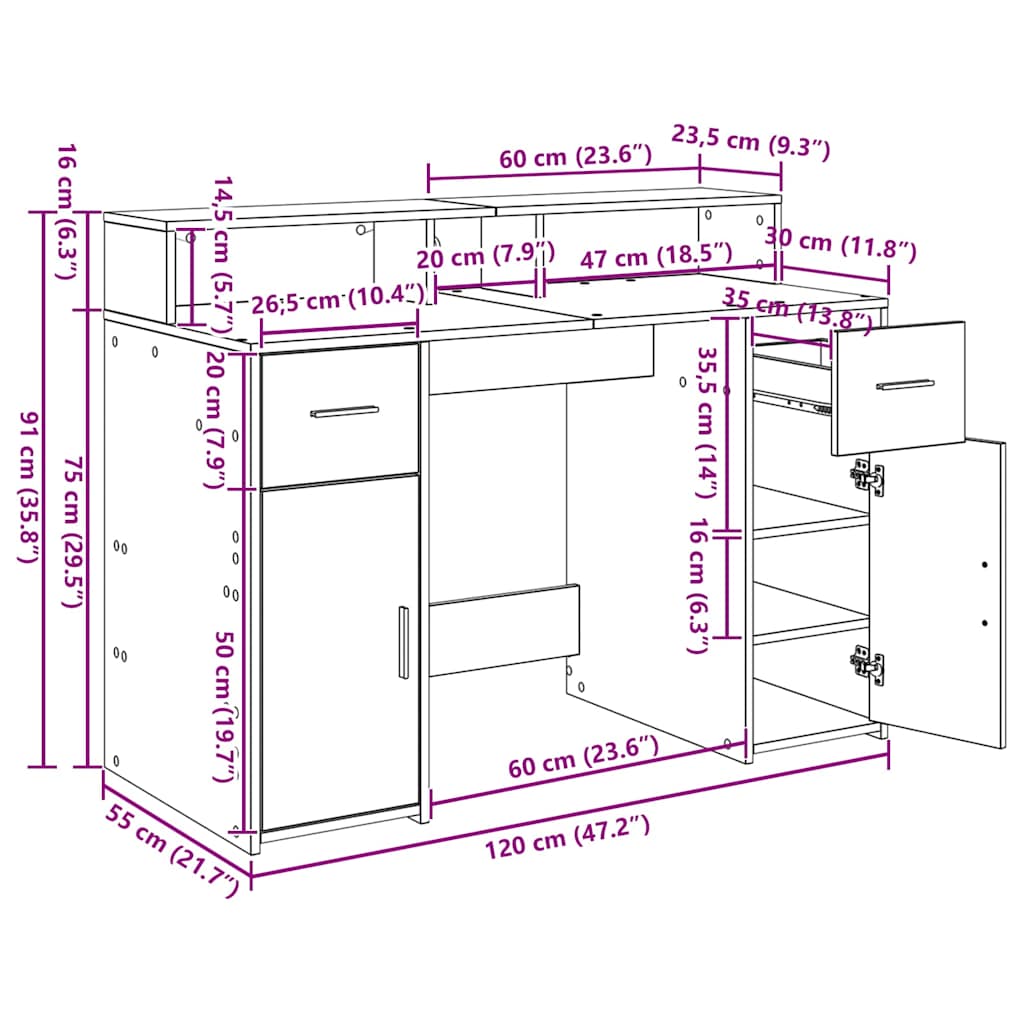 Schreibtisch Schwarze Eiche Holzwerkstoff 120 x 55 x 91 cm