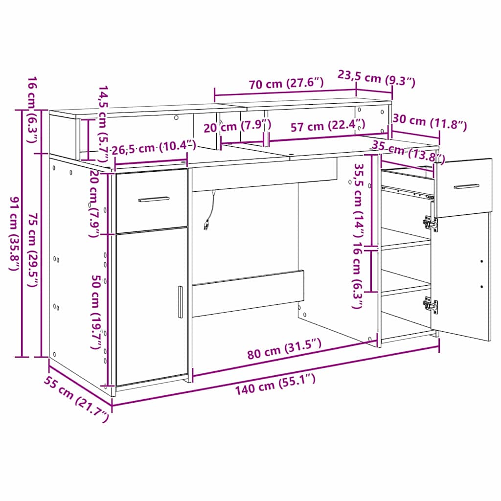 Schreibtisch Schwarze Eiche Holzwerkstoff 140 x 55 x 91 cm