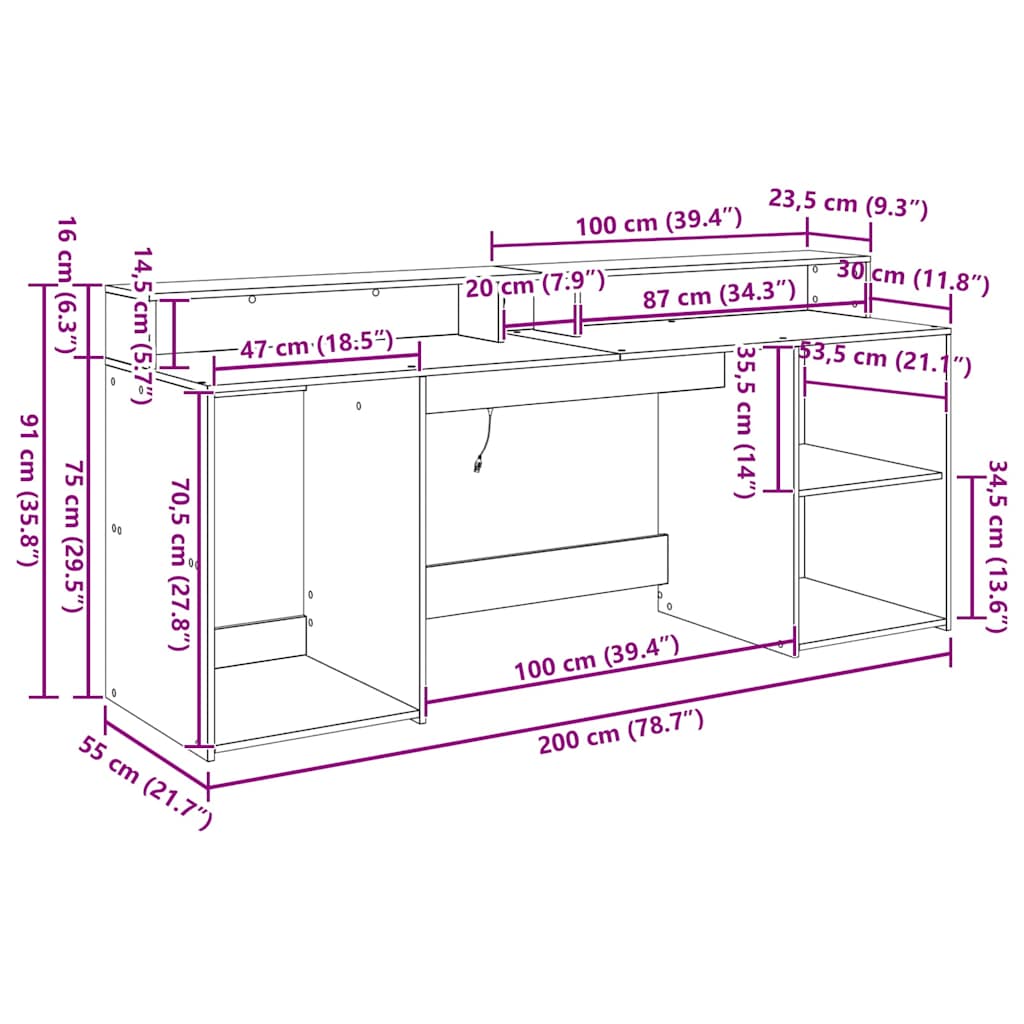 Schreibtisch Schwarze Eiche Holzwerkstoff 200 x 55 x 91 cm