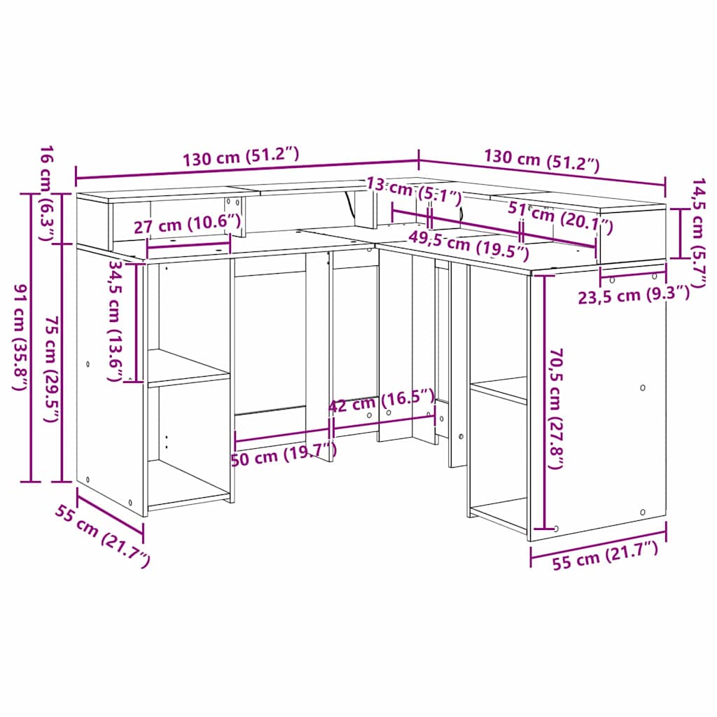 Schreibtisch Schwarz Eichen-Optik Holzwerkstoff