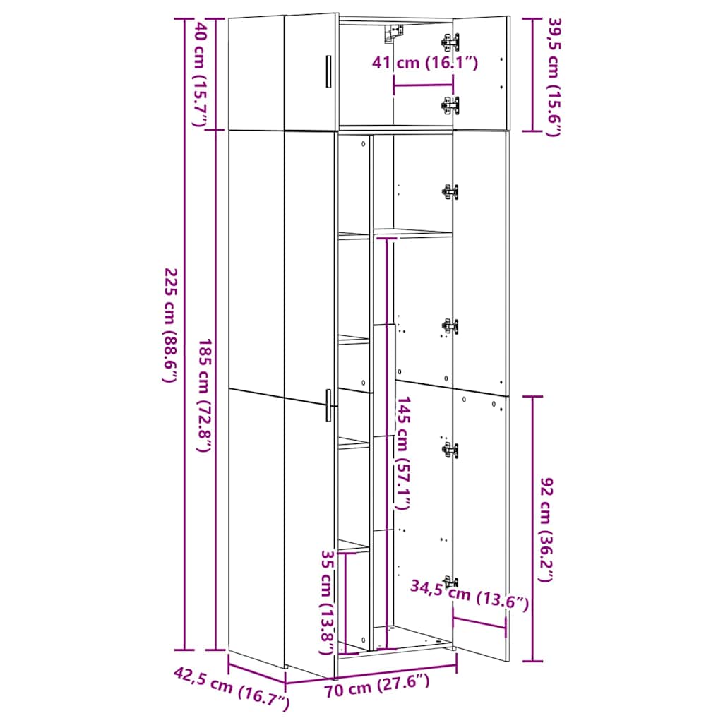 Aufbewahrungsschrank 2 stk. Altholz 70 x 42,5 x 185 cm
