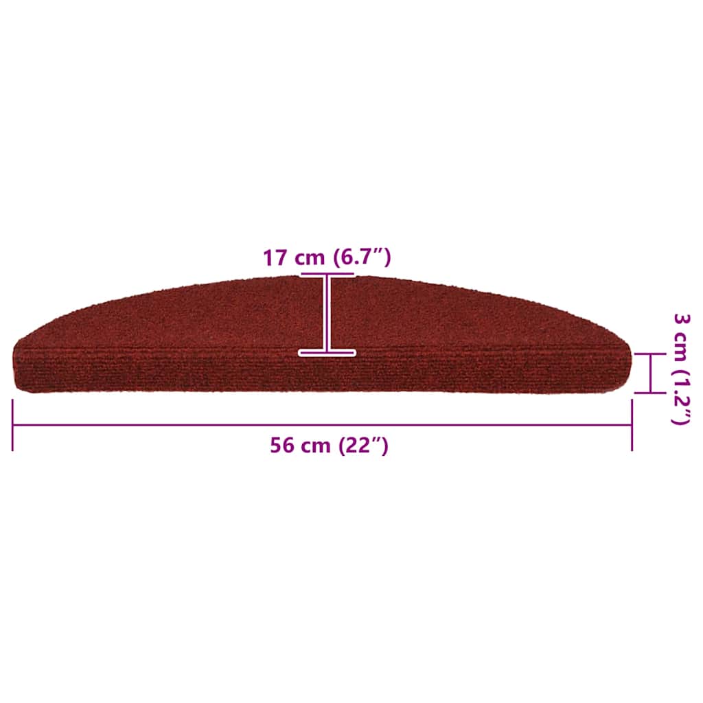 Stufenmatten Selbstklebend 30 Stk. 56x17x3 cm Bordeauxrot Halbrund