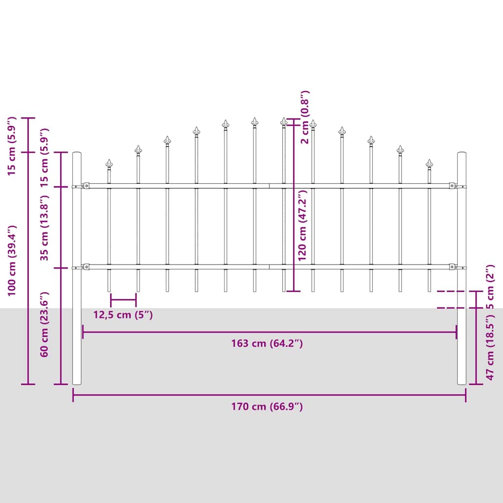 Gartenzaun WOERDEN 5 stk. 170 x 115 cm Grau