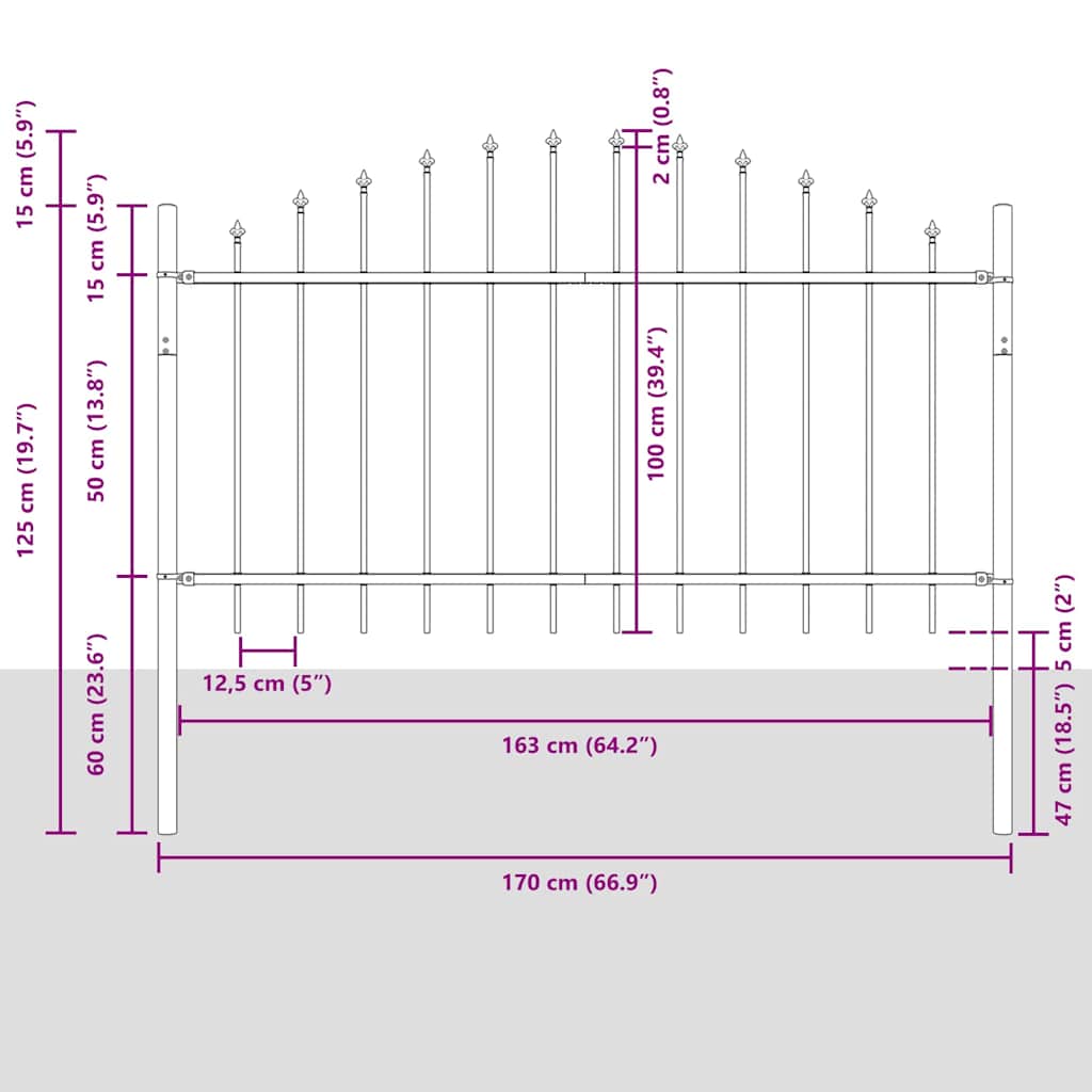Gartenzaun WOERDEN 5 stk. 170 x 140 cm Grau