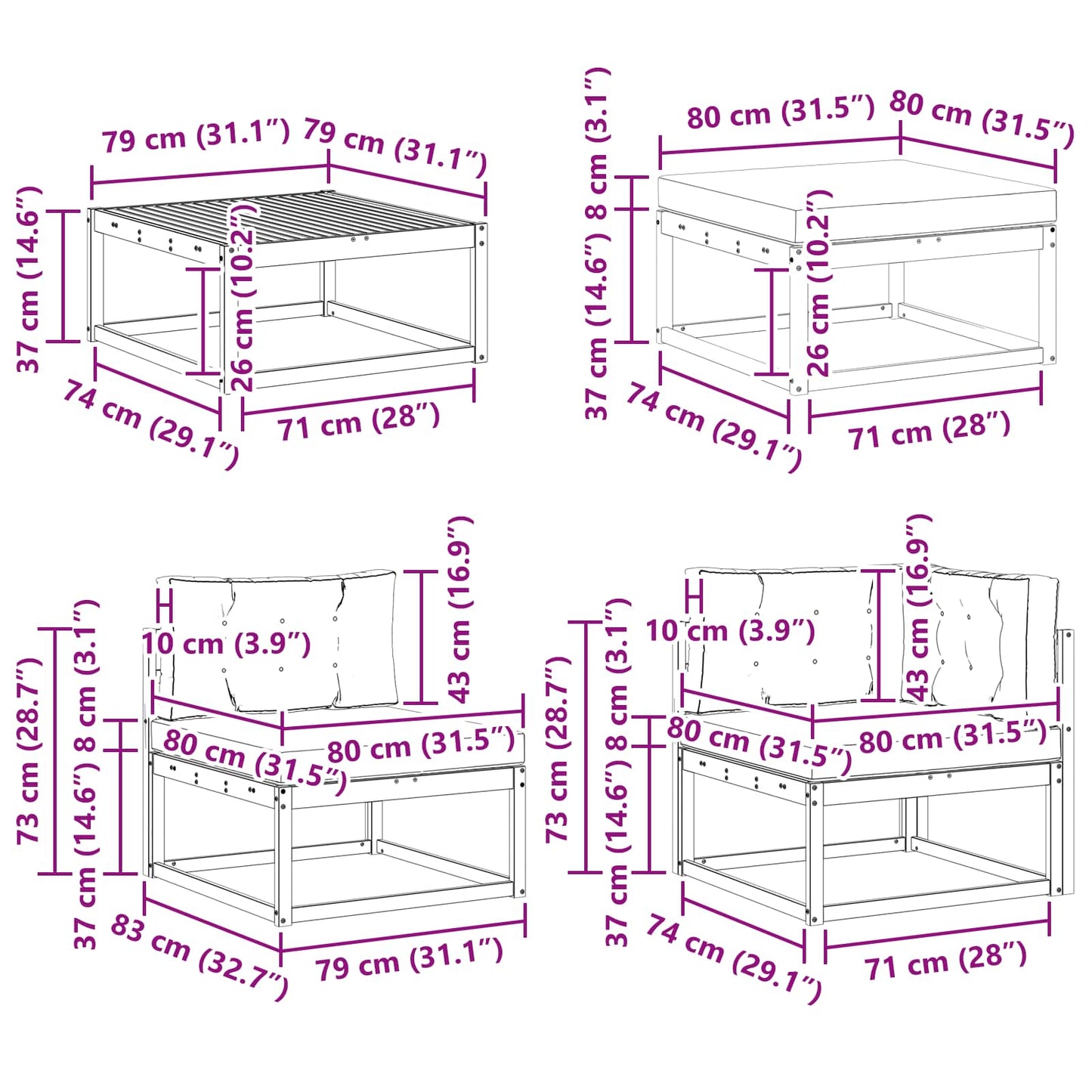Outdoor-Sofagarnitur mit Kissen 7 pcs Natürlich und Hellgrau