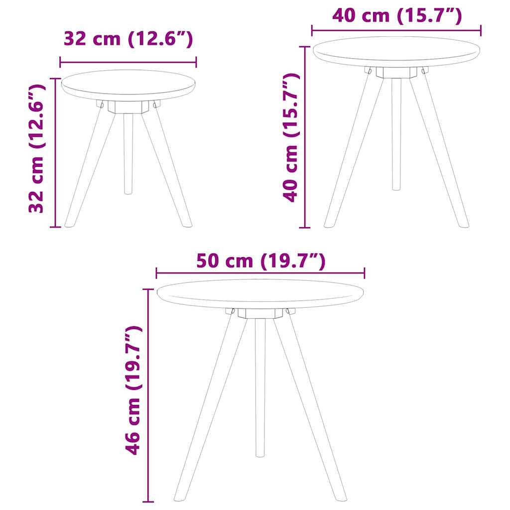 Couchtisch 3 stk. Braun 50 x 50 x 46 cm Massivholz aus Walnuss