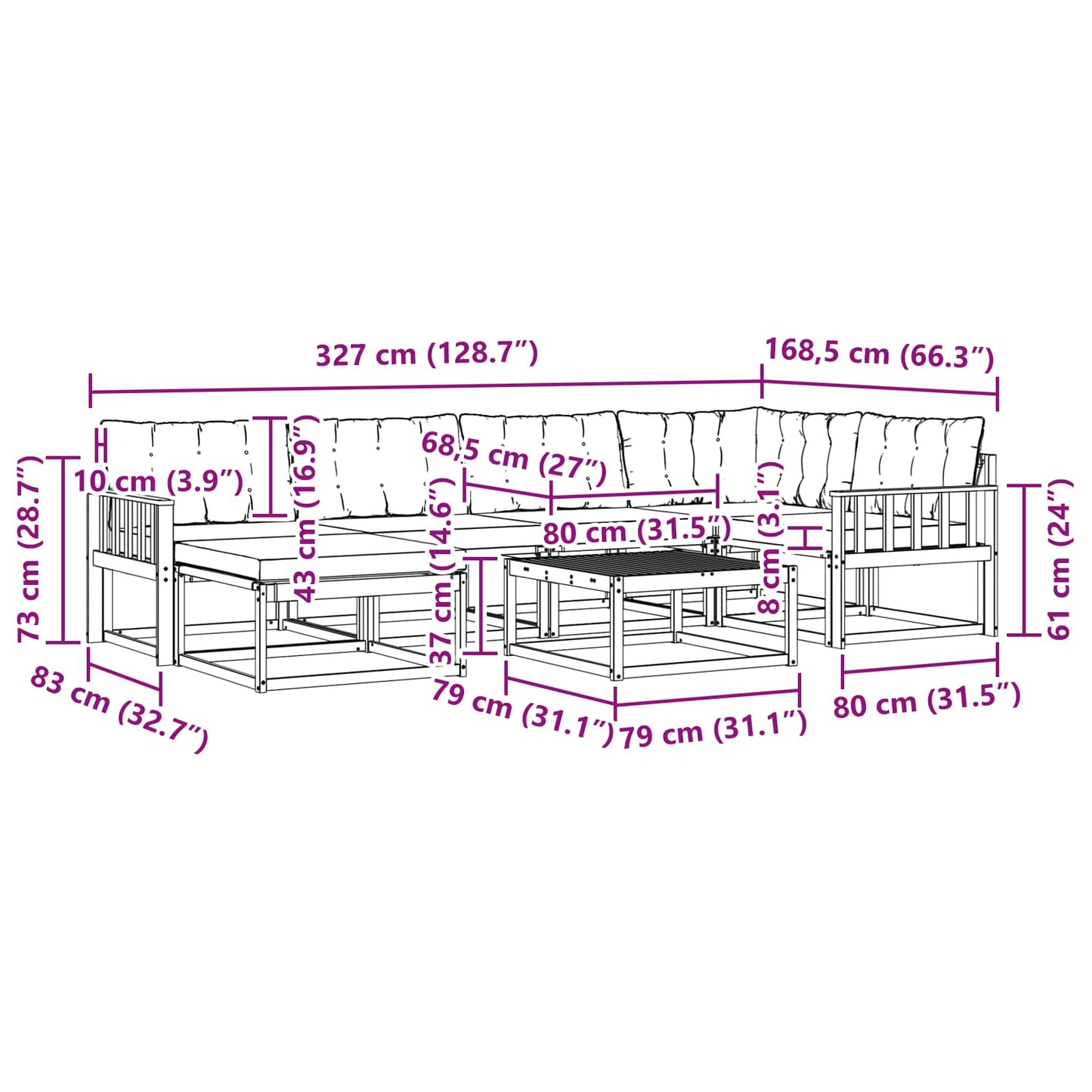 Outdoor-Sofagarnitur 19 pcs Natur und Beige Massivholz Akazie