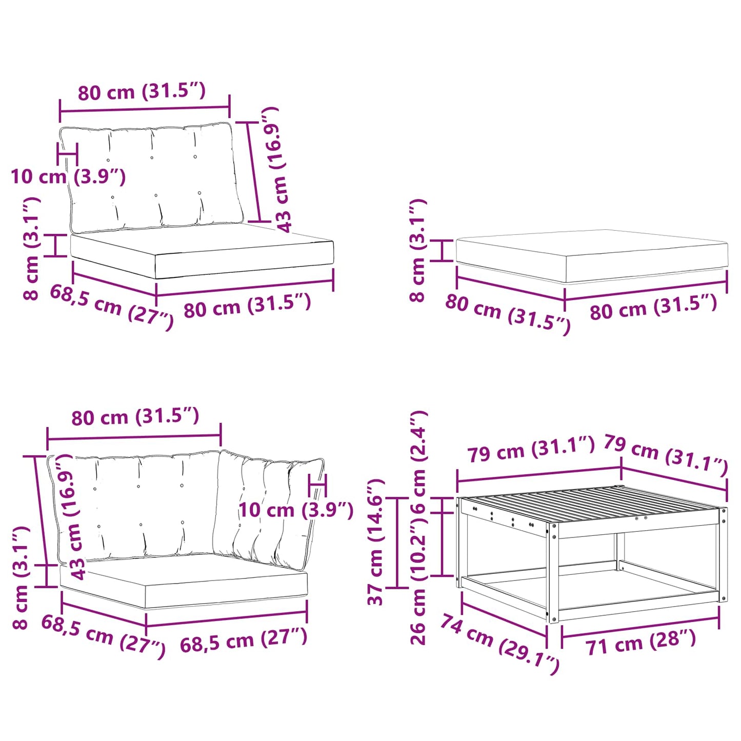 Outdoor-Sofagarnitur mit Kissen 8 pcs Natürlich und Hellgrau