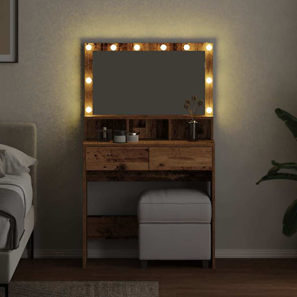 Schminktisch mit Regal Altholz 80 x 41 x 134,5 cm Holzwerkstoff