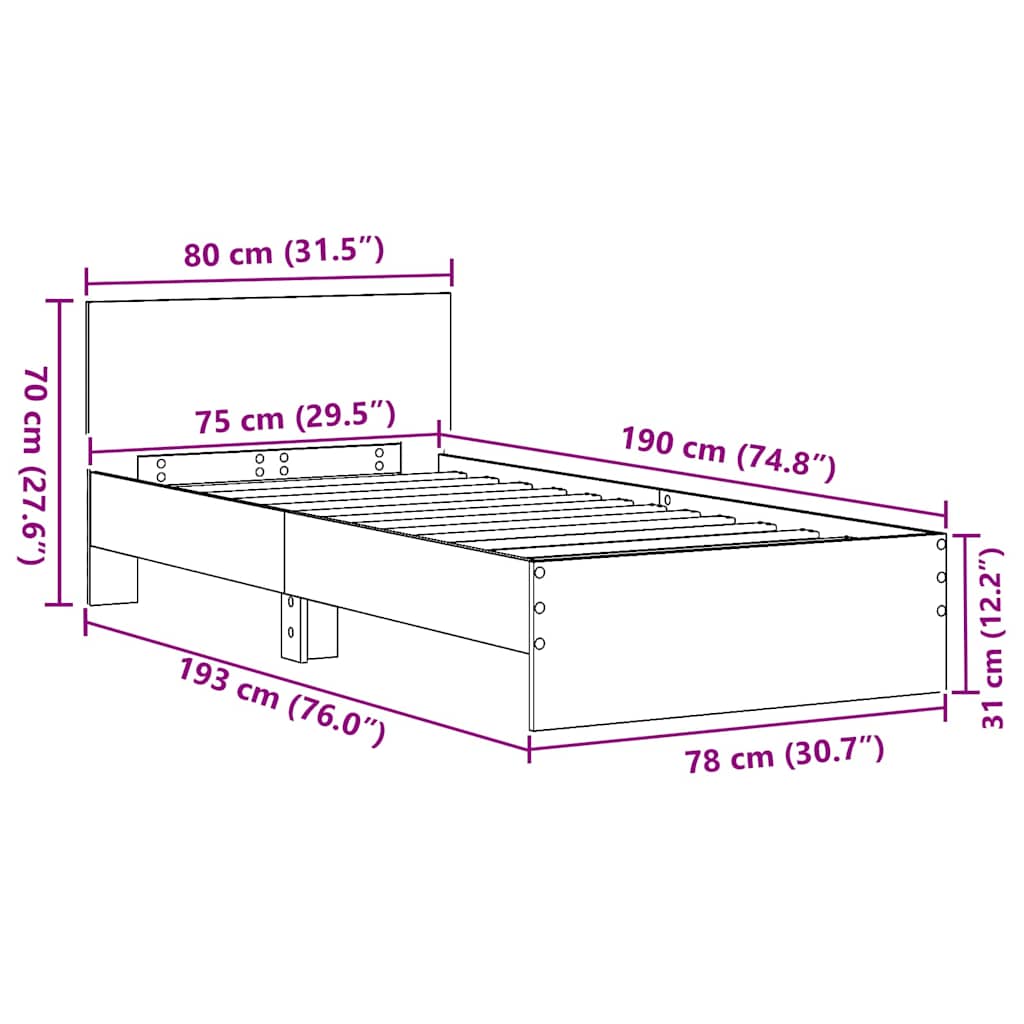 Bettgestell Eiche handwerklich 75 x 190 cm Holzwerkstoff