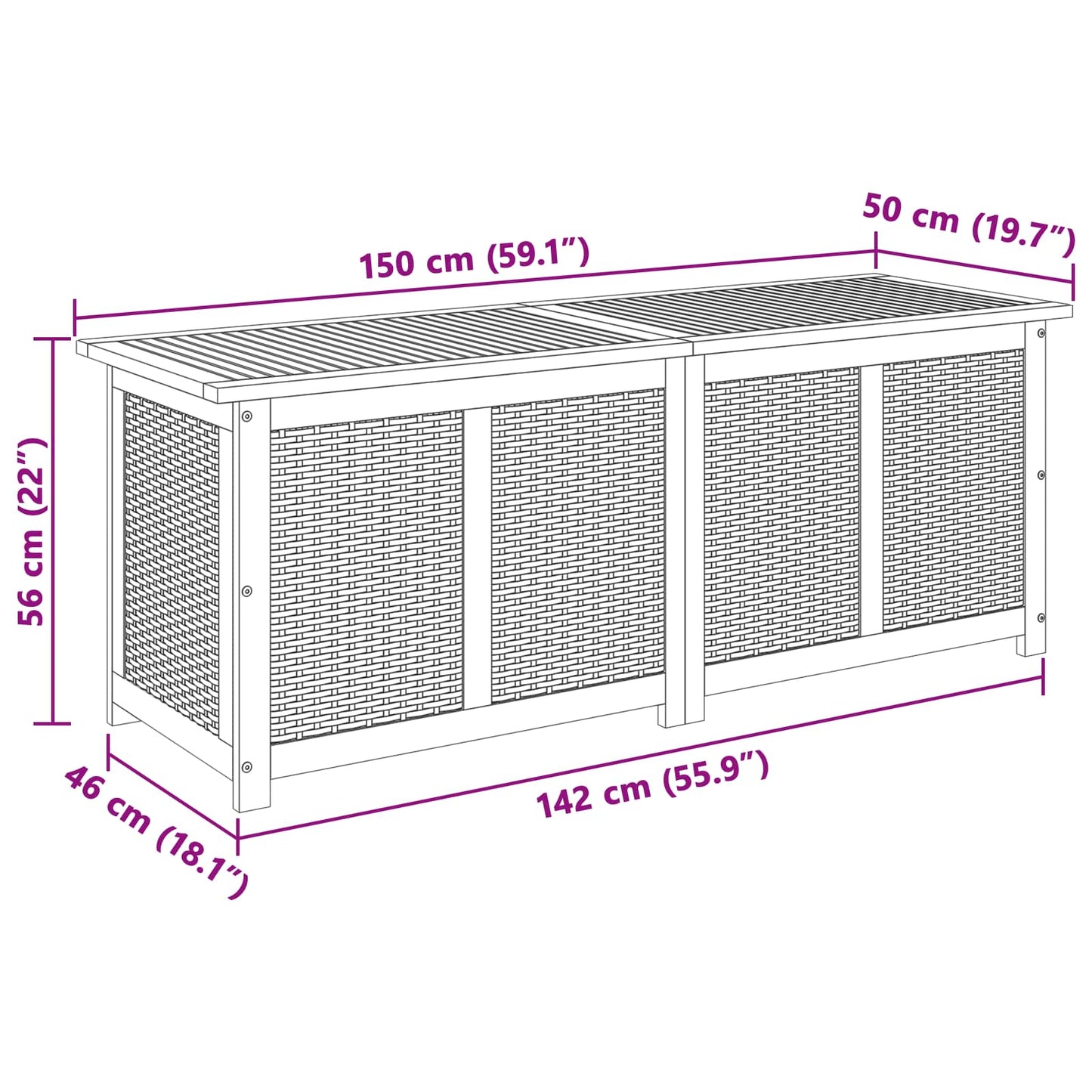 Gartenlagerbox 243 L Massivholz Akazie 150 x 50 x 56 cm Schwarz