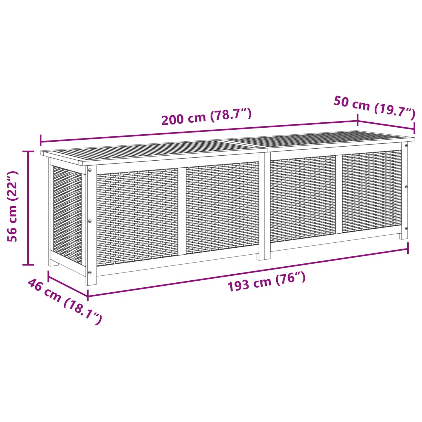 Gartenlagerbox 333 L Massivholz Akazie 200 x 50 x 56 cm Schwarz