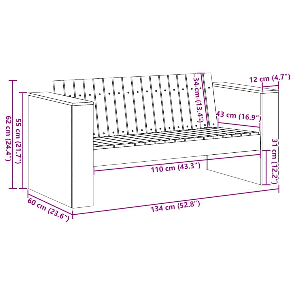 Gartensofa Weiß 134 x 60 x 62 cm Massivholz Kiefer