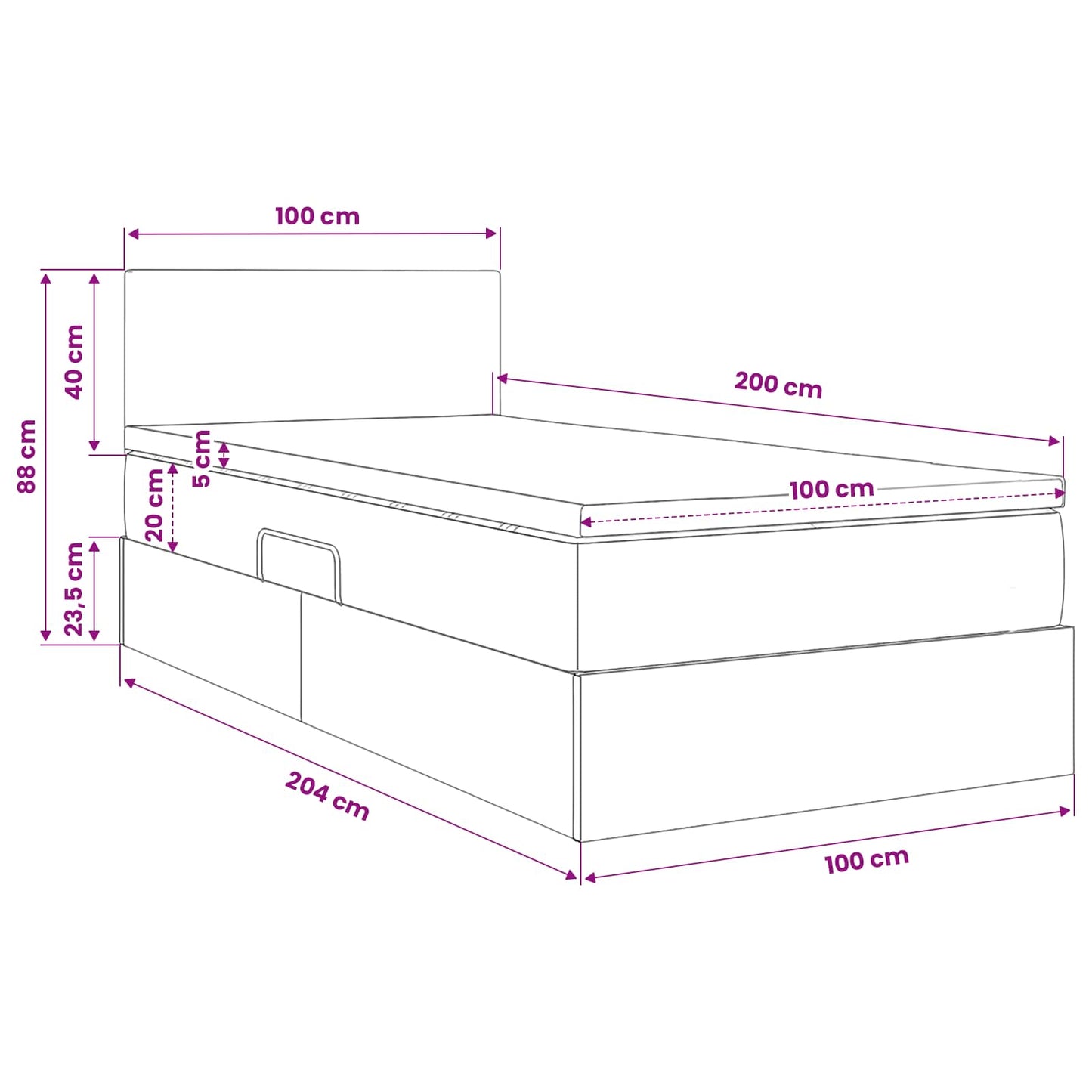LED-Speicherbett mit Matratze Hellgrau 100 x 200 cm Samt