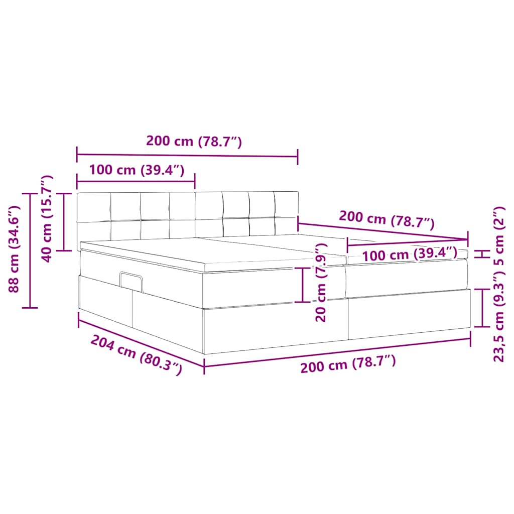 LED-Speicherbett mit Matratze Dunkelgrau 200 x 200 cm Stoff