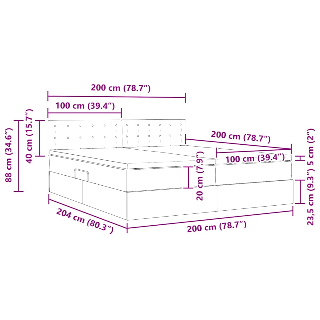 LED-Speicherbett mit Matratze Dunkelgrau 200 x 200 cm Stoff