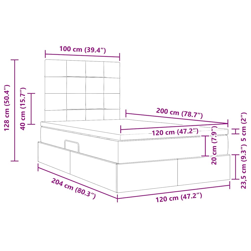 Aufbewahrungsbett mit Matratze Dunkelgrau 120 x 200 cm Stoff