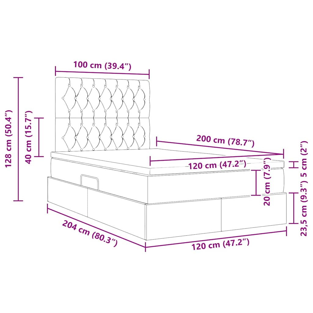 Aufbewahrungsbett mit Matratze Dunkelgrau 120 x 200 cm Stoff