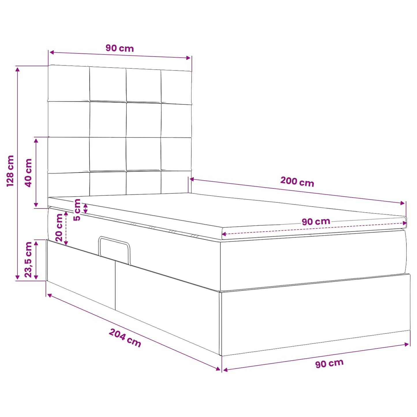 LED-Speicherbett mit Matratze Schwarz 90 x 200 cm Stoff