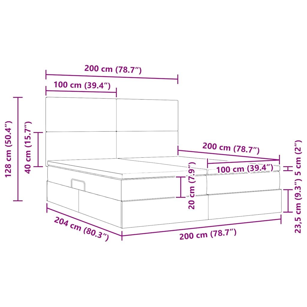 LED-Speicherbett mit Matratze Schwarz 200 x 200 cm Stoff