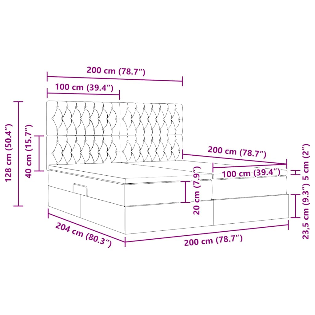 LED-Speicherbett mit Matratze Schwarz 200 x 200 cm Stoff