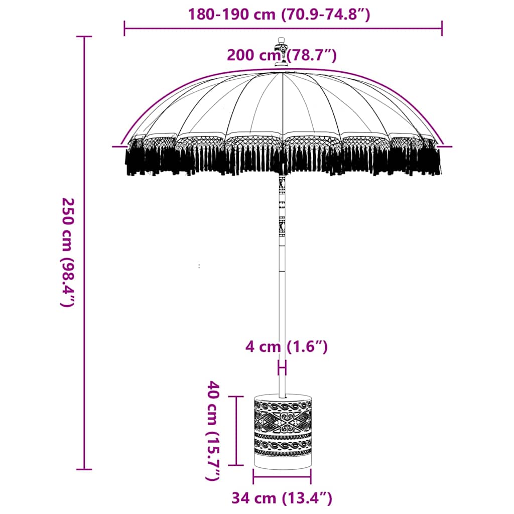 Balinesischer Sonnenschirm Creme 180-190 cm