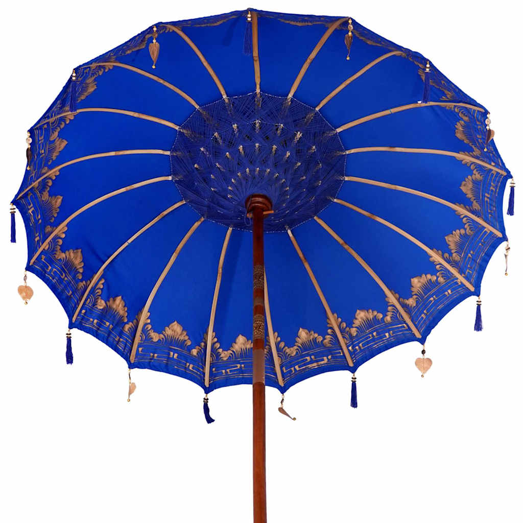 Balinesischer Sonnenschirm Blau 180-190 cm Baumwolle, Massivholz