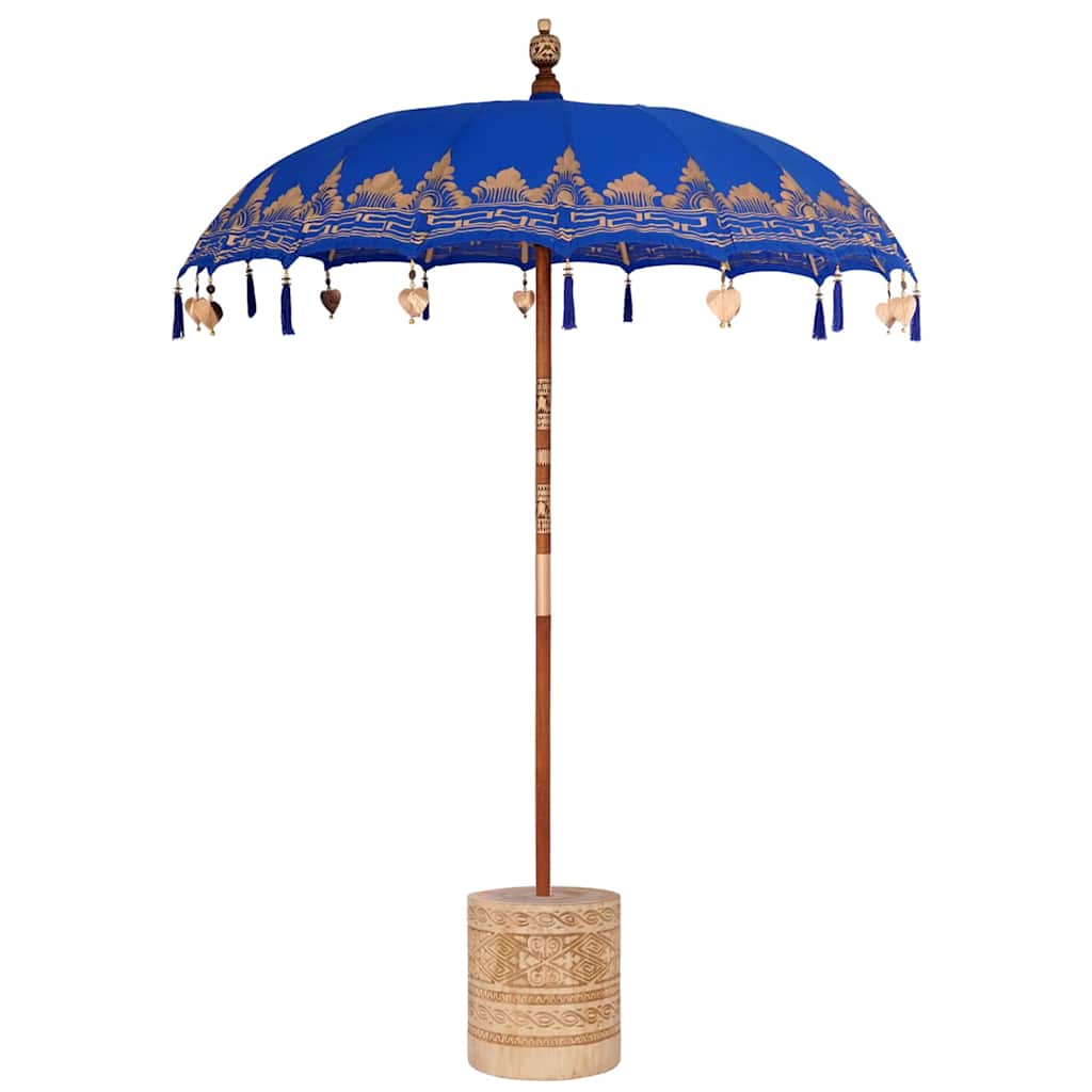 Balinesischer Sonnenschirm Blau 180-190 cm Baumwolle, Massivholz