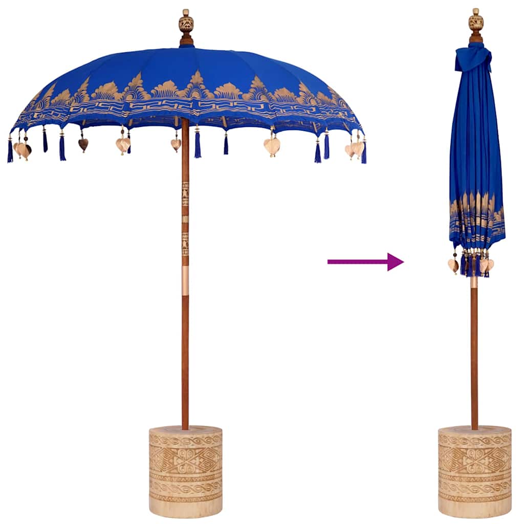 Balinesischer Sonnenschirm Blau 180-190 cm Baumwolle, Massivholz