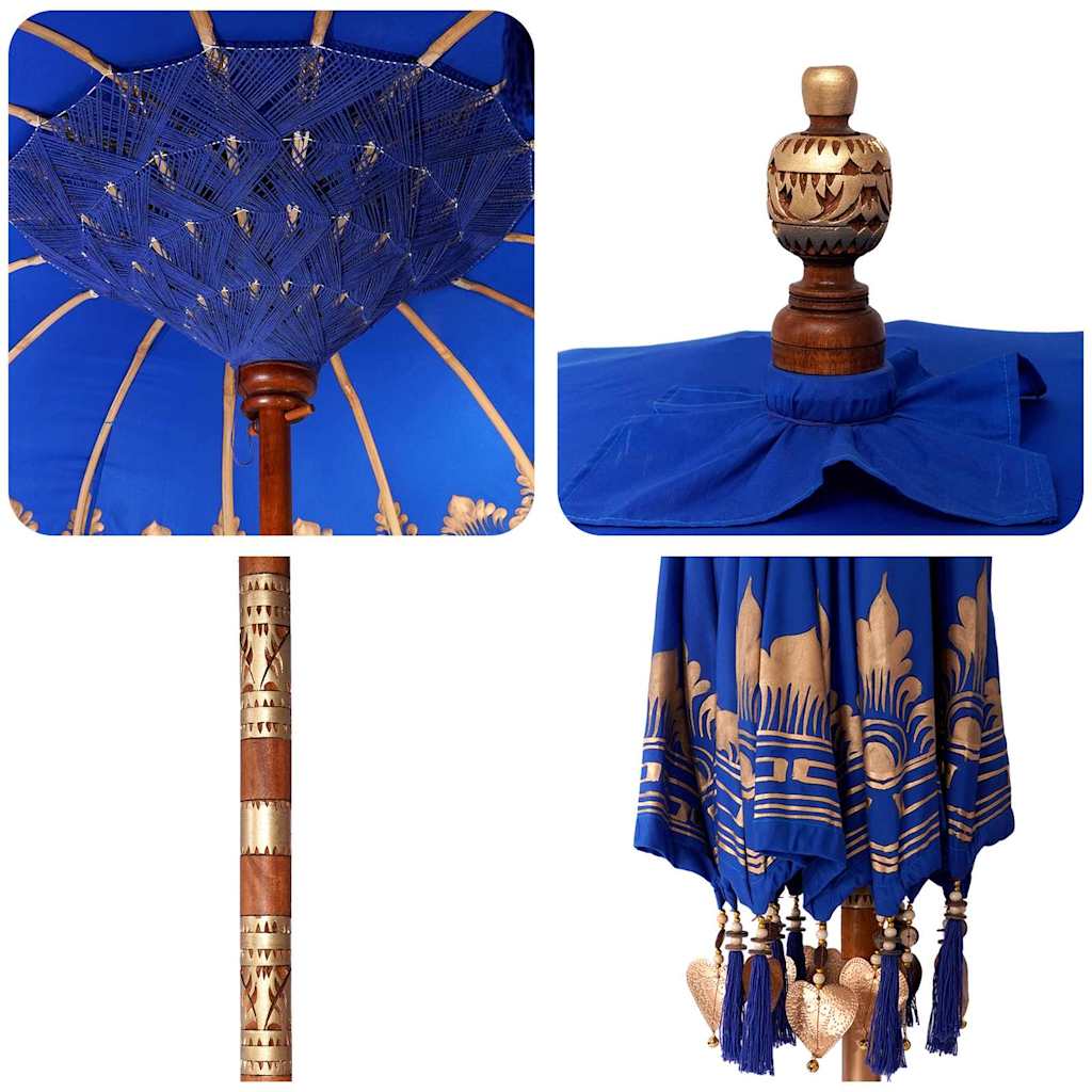 Balinesischer Sonnenschirm Blau 180-190 cm Baumwolle, Massivholz