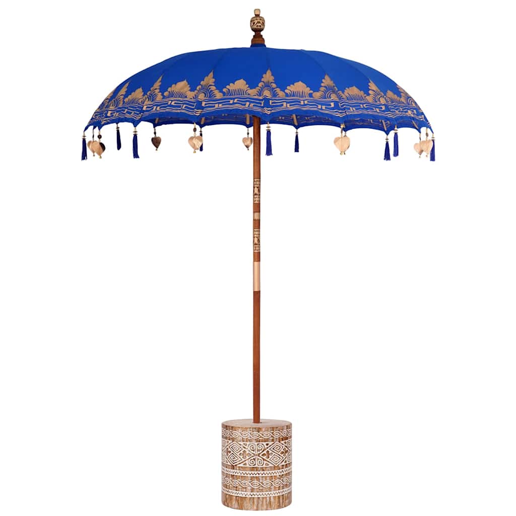Balinesischer Sonnenschirm Blau 180-190 cm Baumwolle, Massivholz