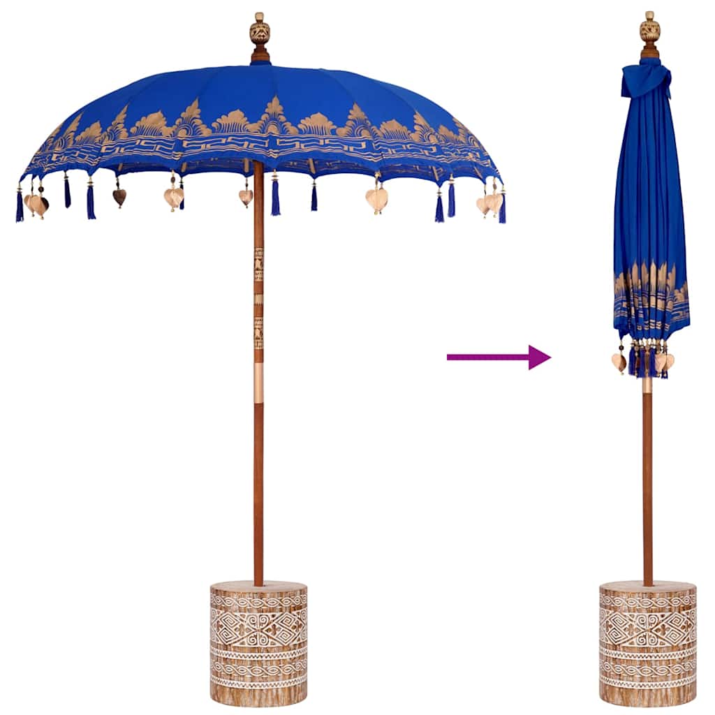 Balinesischer Sonnenschirm Blau 180-190 cm Baumwolle, Massivholz