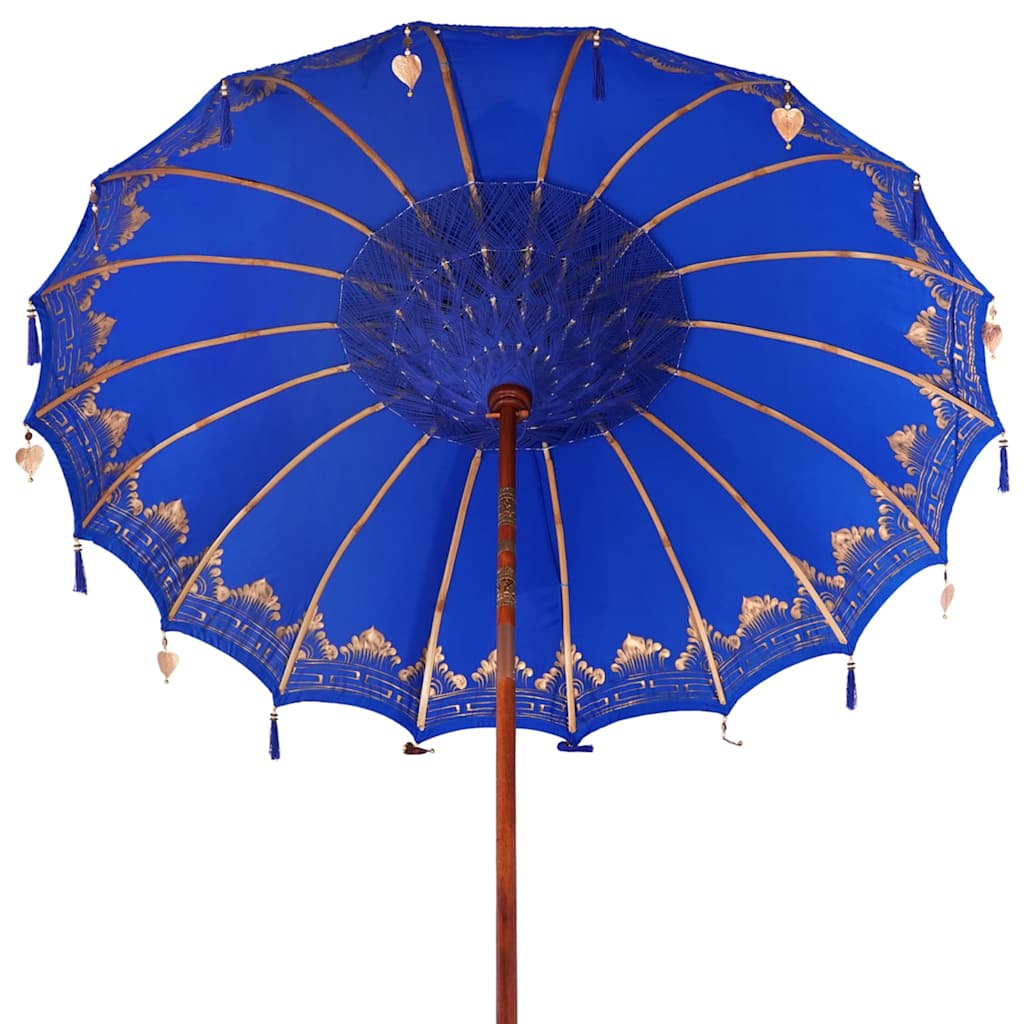 Balinesischer Sonnenschirm Blau 210-220 cm Baumwolle, Massivholz