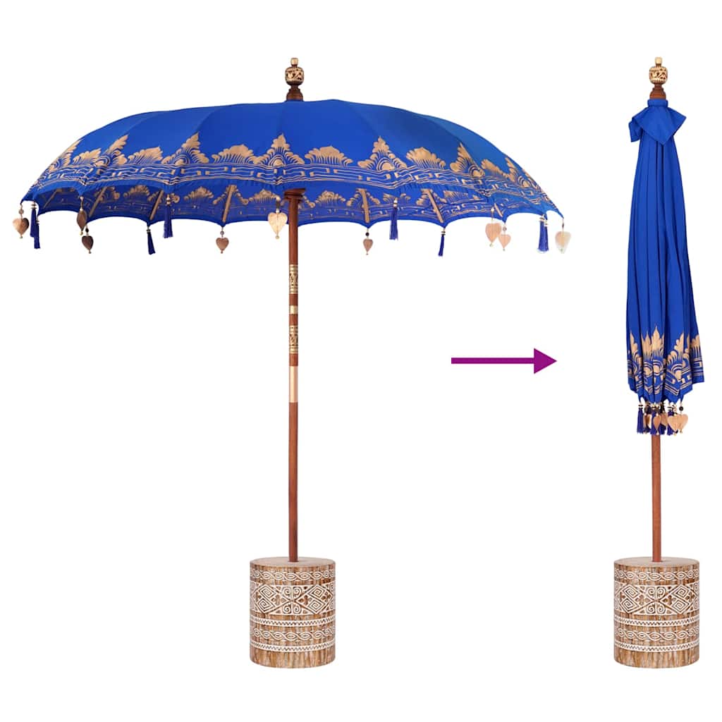 Balinesischer Sonnenschirm Blau 210-220 cm Baumwolle, Massivholz